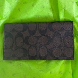 Coach logo checkbook cover dark brown